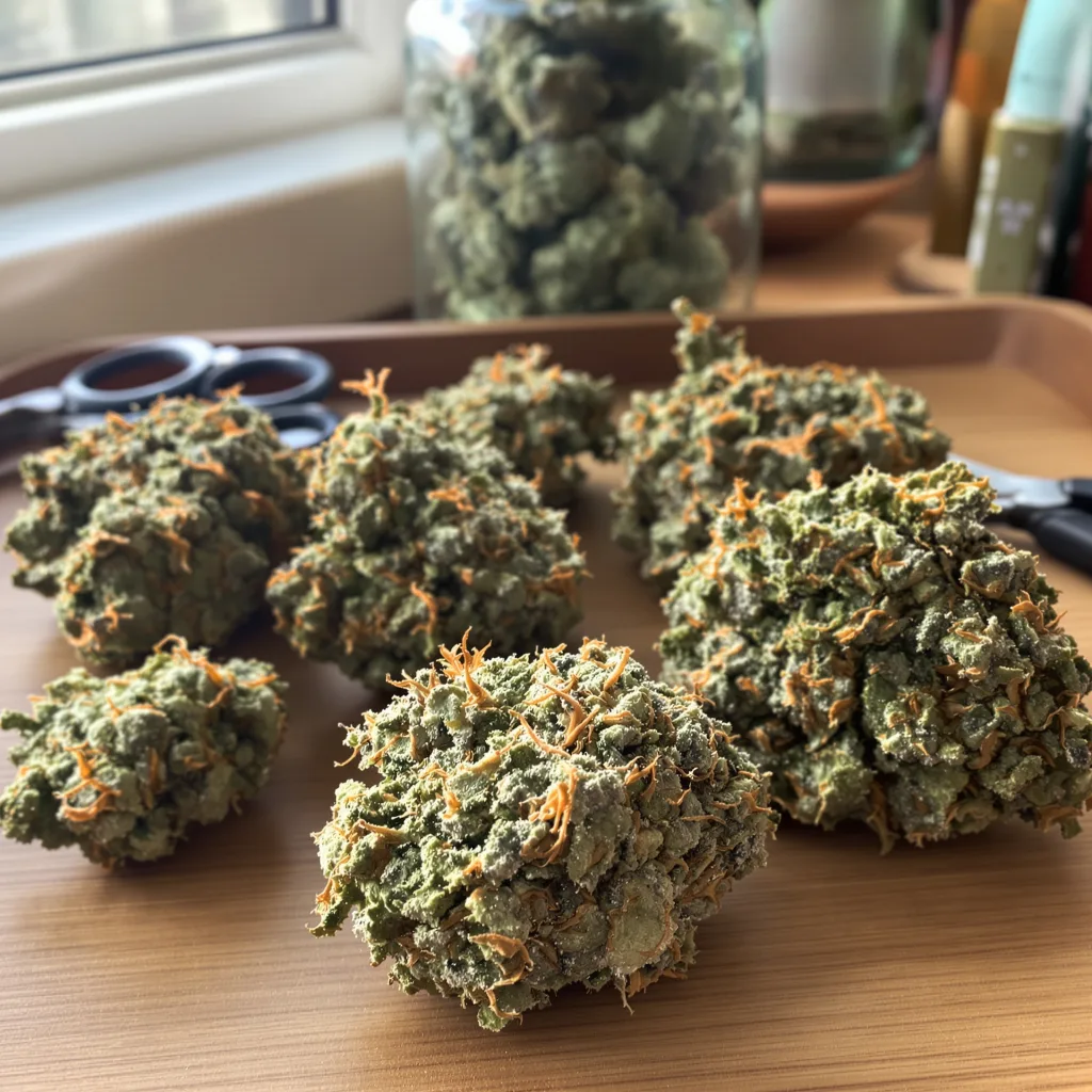 Brainwreck 40% indica / 60% sativa — flor con tricomas visibles