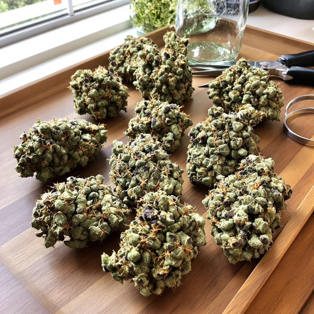 Bruce Banner 43% indica / 57% sativa — flor con tricomas visibles