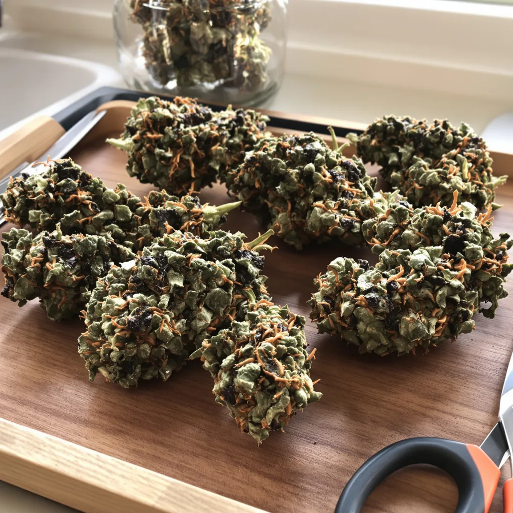 Bubba Gift 82% indica / 18% sativa — flor con tricomas visibles