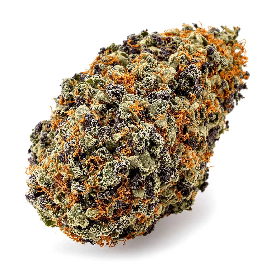 Bubba Gift 82% indica / 18% sativa — flor con tricomas visibles
