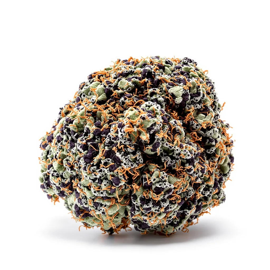 Bubba Kush 80% indica / 20% sativa — flor con tricomas visibles