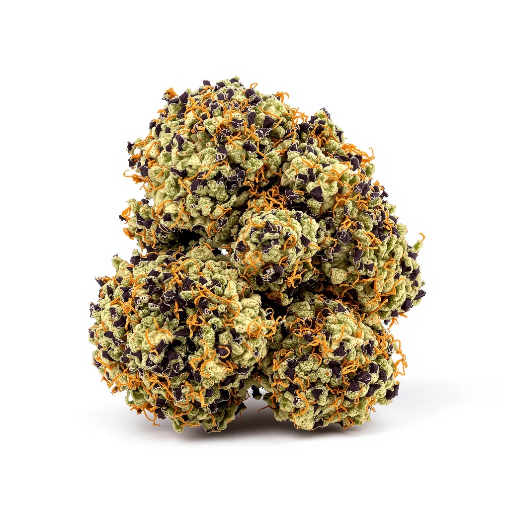 Bubba Kush 80% indica / 20% sativa — flor con tricomas visibles