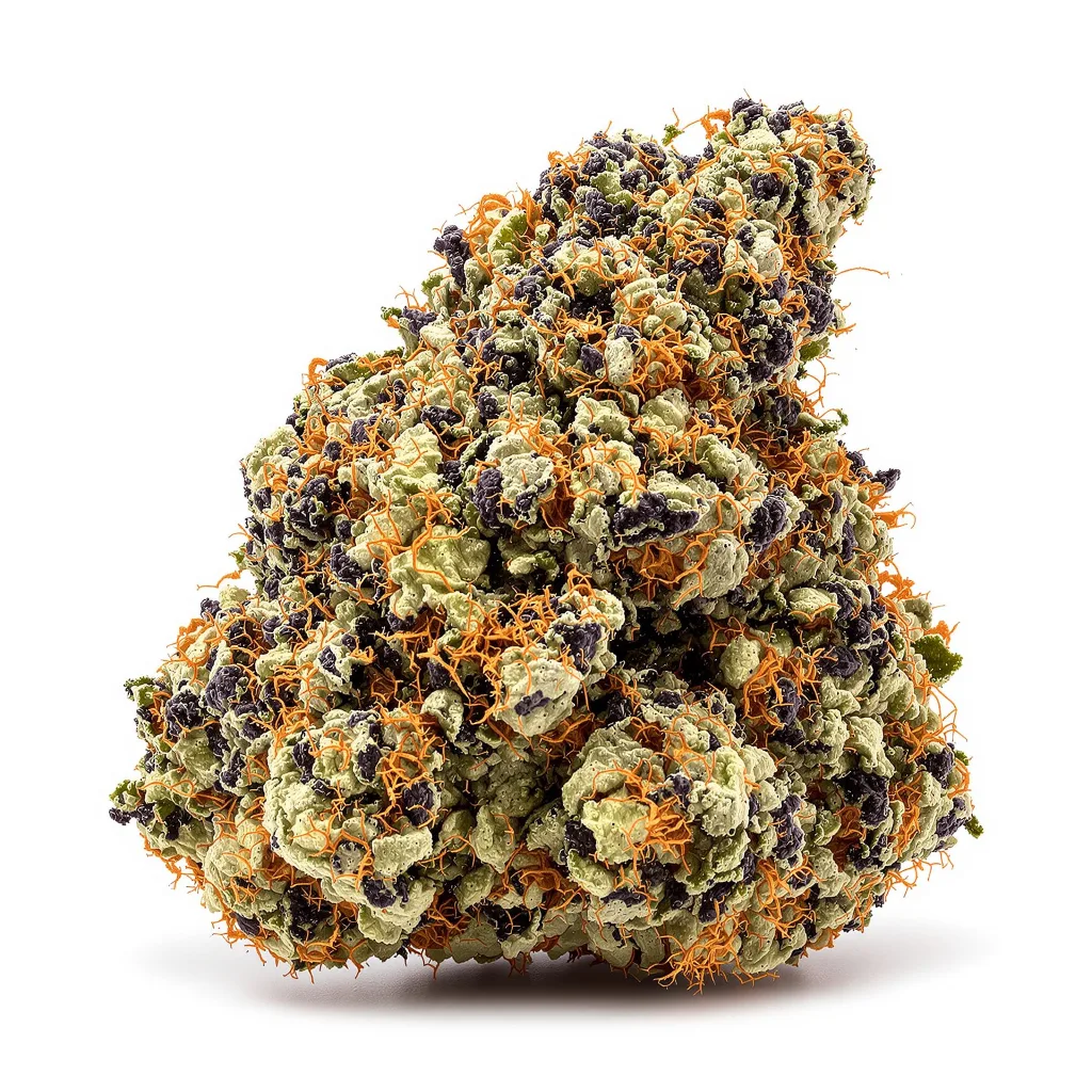 Bubba OG 80% indica / 20% sativa — flor con tricomas visibles