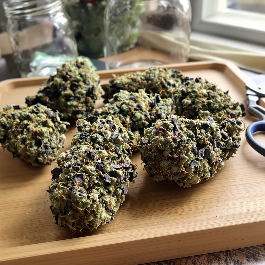 Bubble Cheese 70% indica / 30% sativa — flor con tricomas visibles