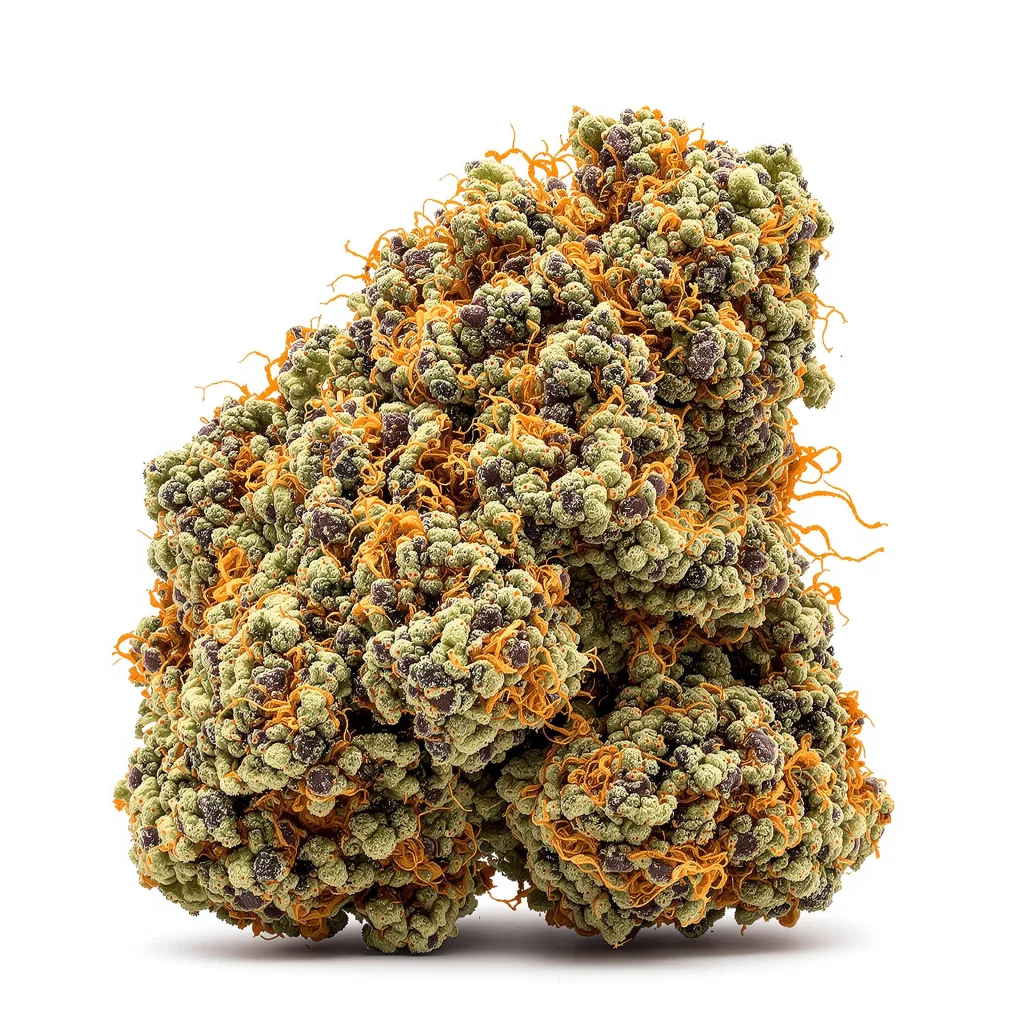 Bubble Cheese 70% indica / 30% sativa — flor con tricomas visibles