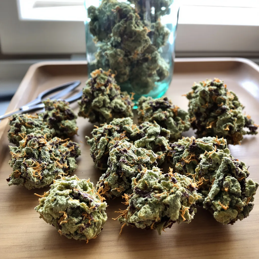 Bubbleberry 50% indica / 40% sativa — flor con tricomas visibles