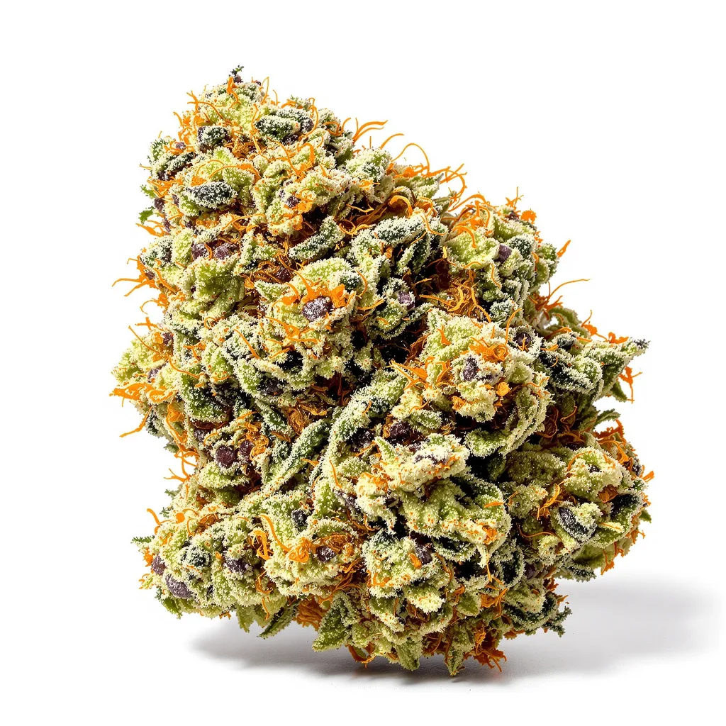 Bubblegum 59% indica / 41% sativa — flor con tricomas visibles