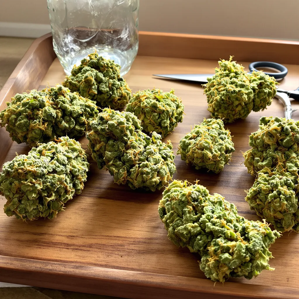 Bubblegum Haze 7% indica / 93% sativa — flor con tricomas visibles