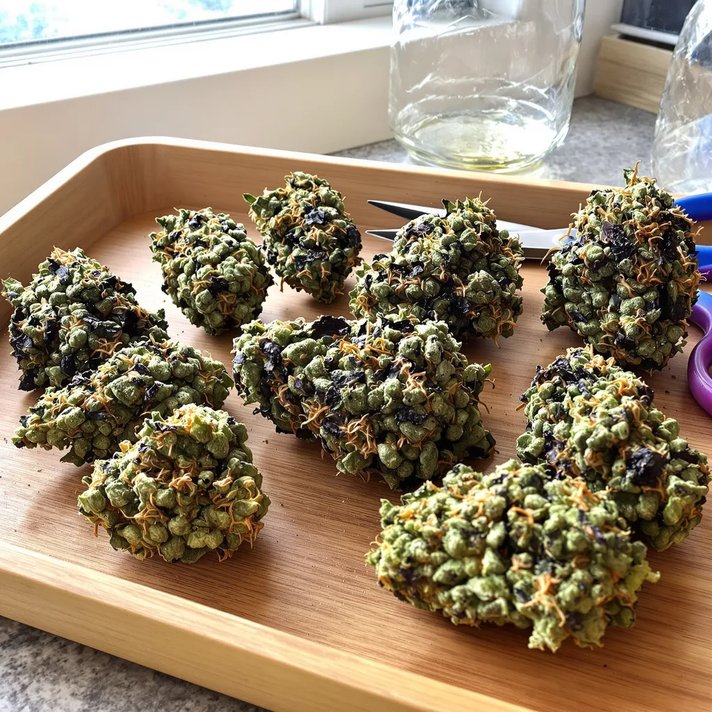 Buddha's Sister 80% indica / 20% sativa — flor con tricomas visibles