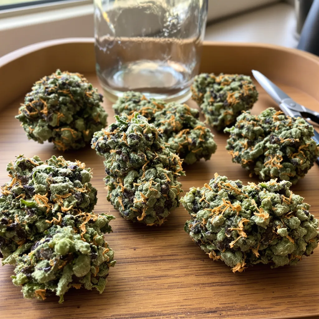 Bugatti 64% indica / 36% sativa — flor con tricomas visibles