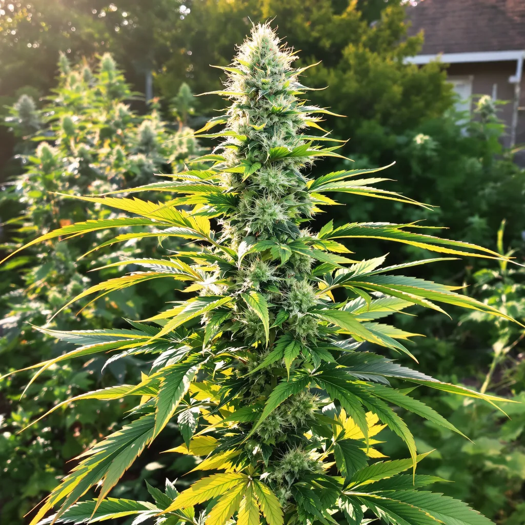 Bugatti 64% indica / 36% sativa — flor con tricomas visibles