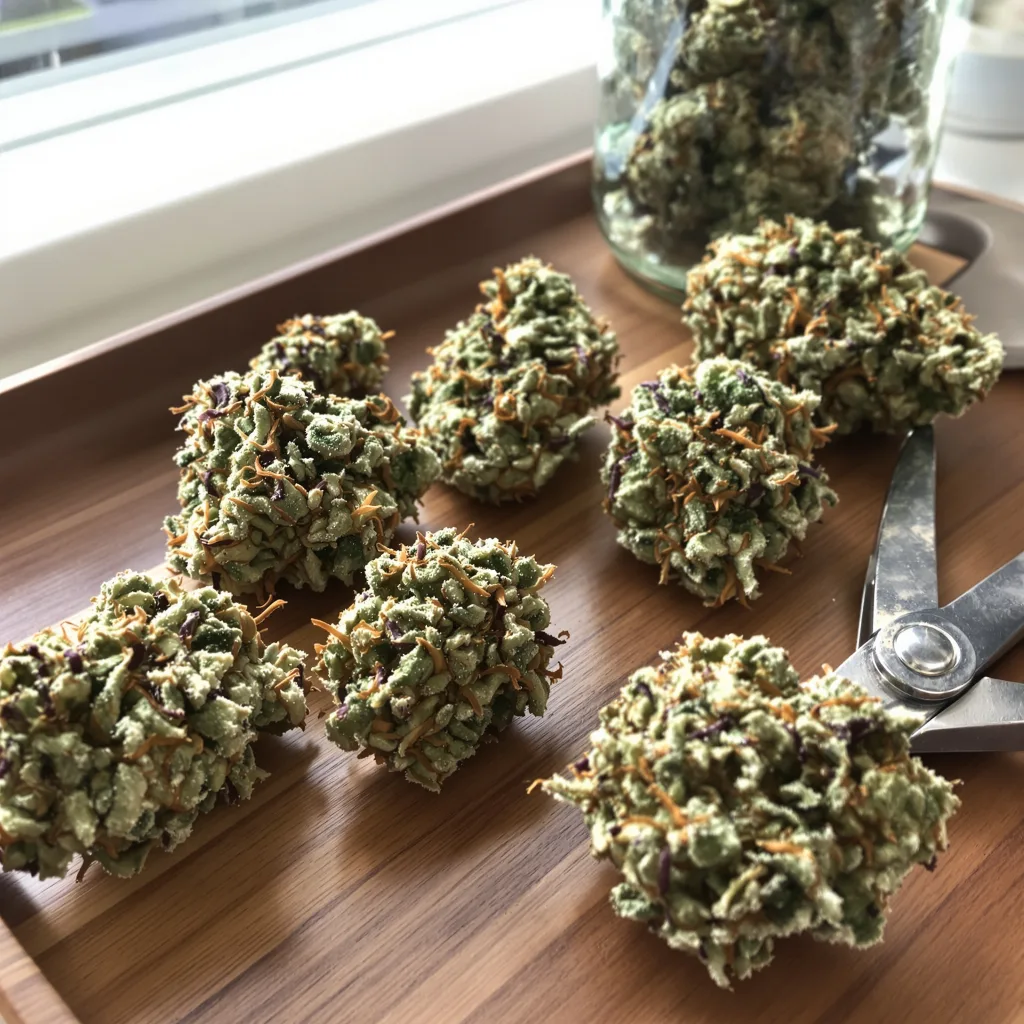 Burmese Kush 50% indica / 50% sativa — flor con tricomas visibles