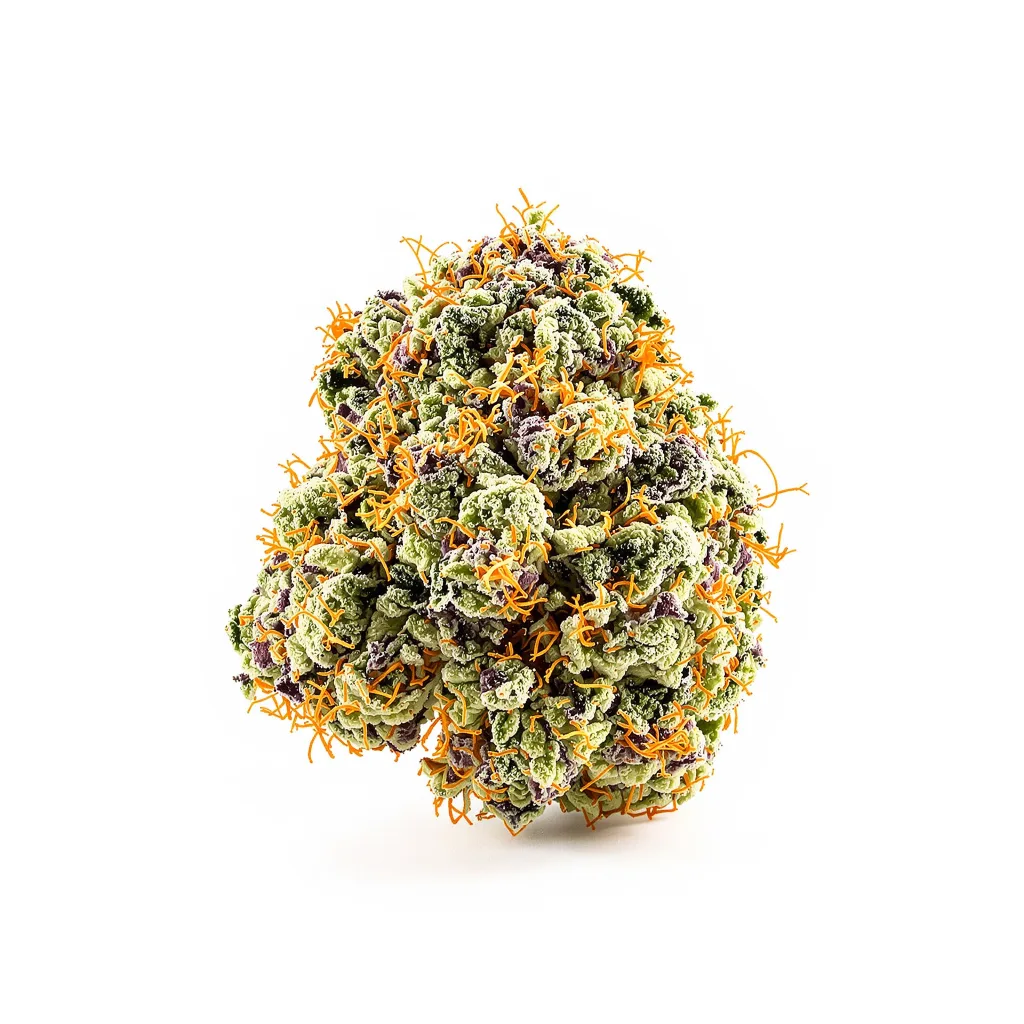 Burmese Kush 50% indica / 50% sativa — flor con tricomas visibles