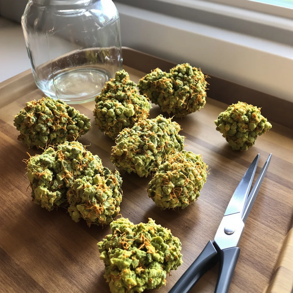 Butterscotch 14% indica / 86% sativa — flor con tricomas visibles