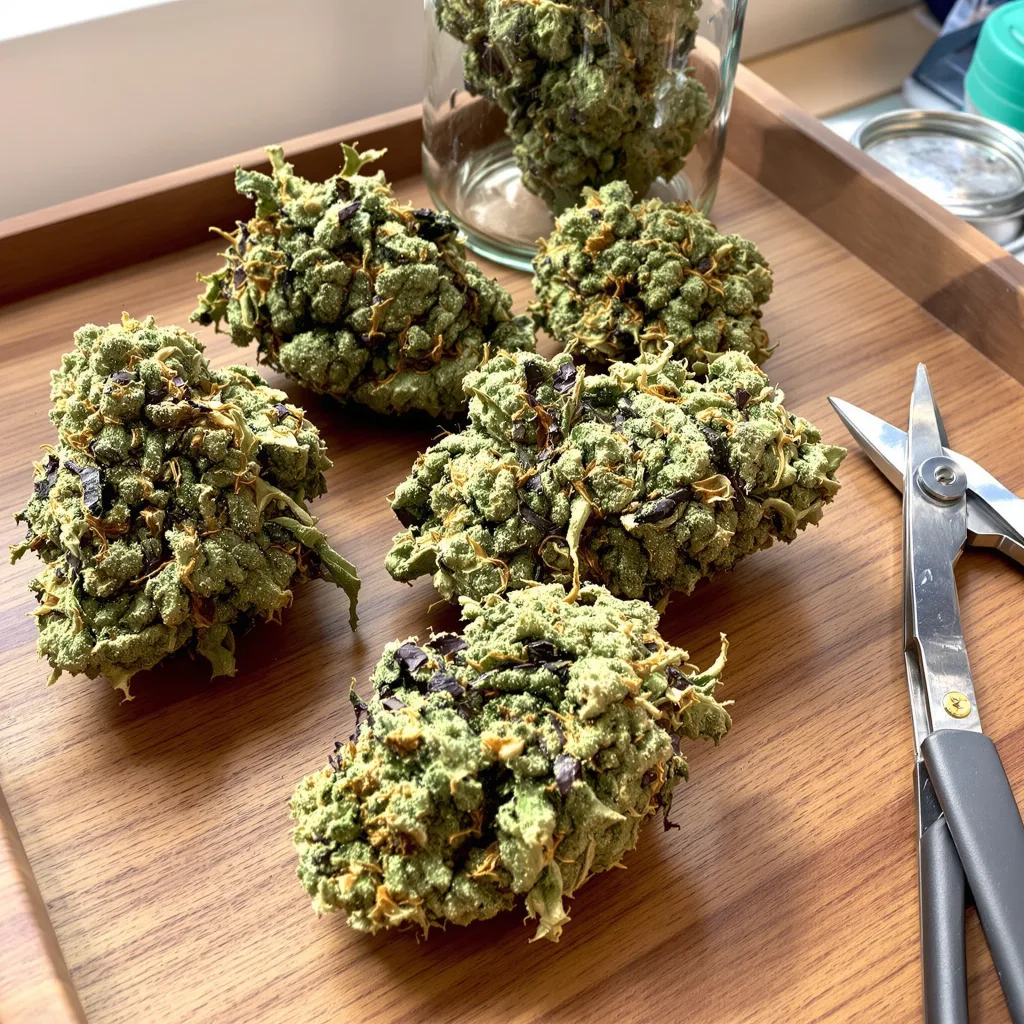 California Grapefruit 39% indica / 61% sativa — flor con tricomas visibles