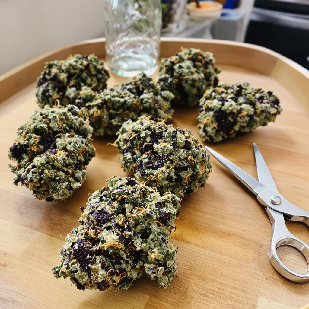Candy Cream 66% indica / 34% sativa — flor con tricomas visibles