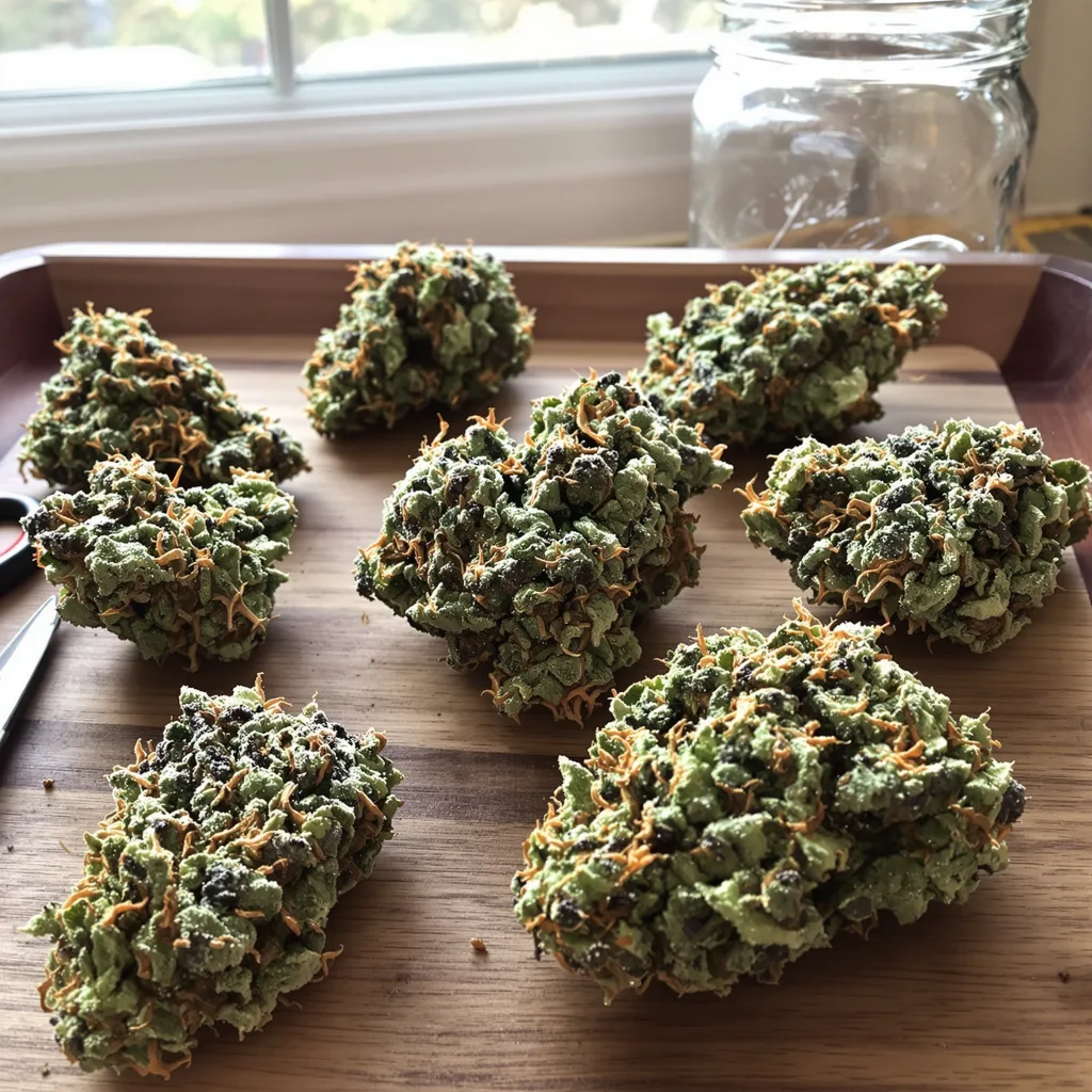 Candy Kush 54% indica / 46% sativa — flor con tricomas visibles