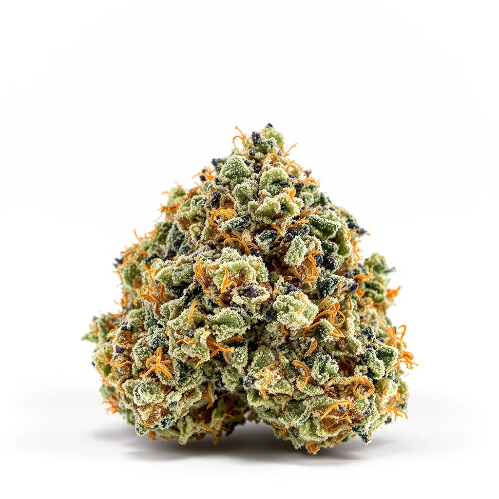 Candy Kush 54% indica / 46% sativa — flor con tricomas visibles