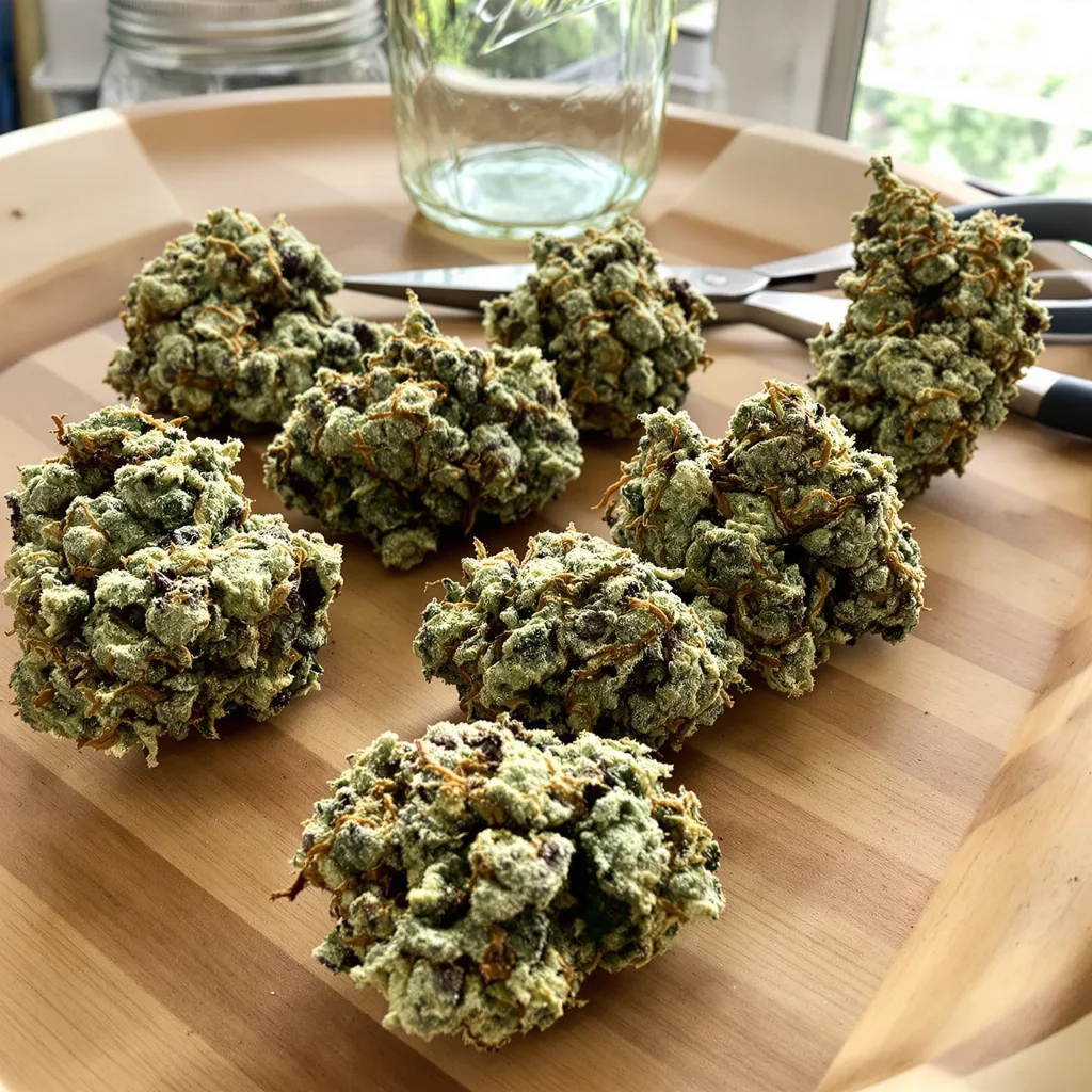 Candy Kush 54% indica / 46% sativa — flor con tricomas visibles