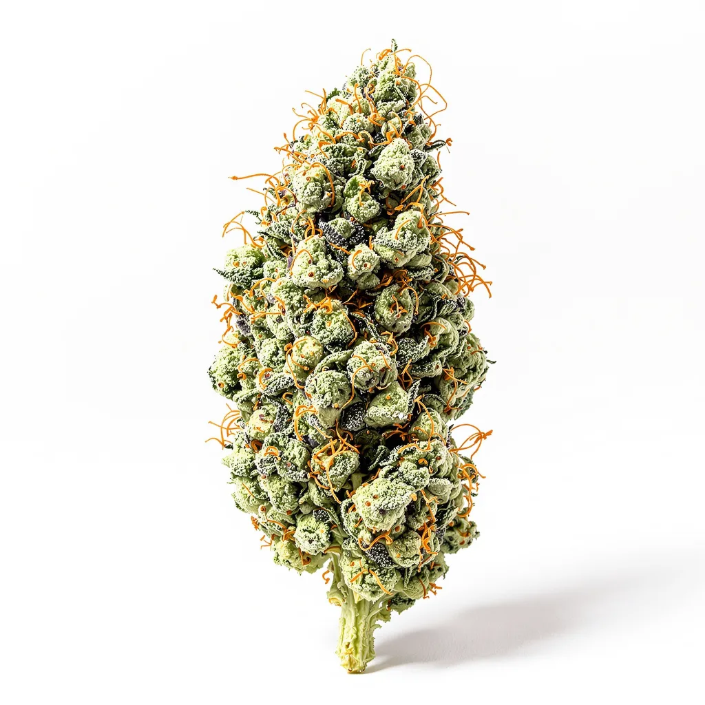 Candy Kush 54% indica / 46% sativa — flor con tricomas visibles