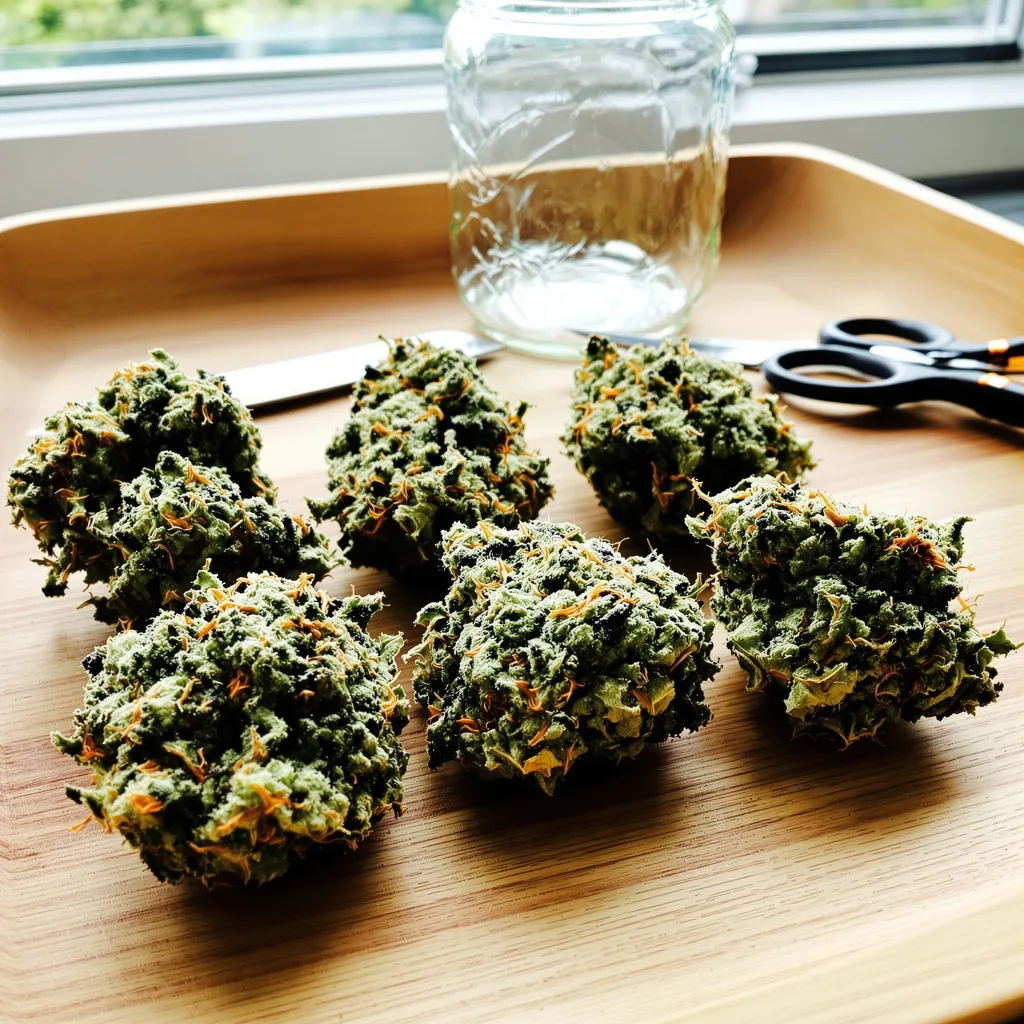 Canna-Tsu 38% indica / 62% sativa — flor con tricomas visibles