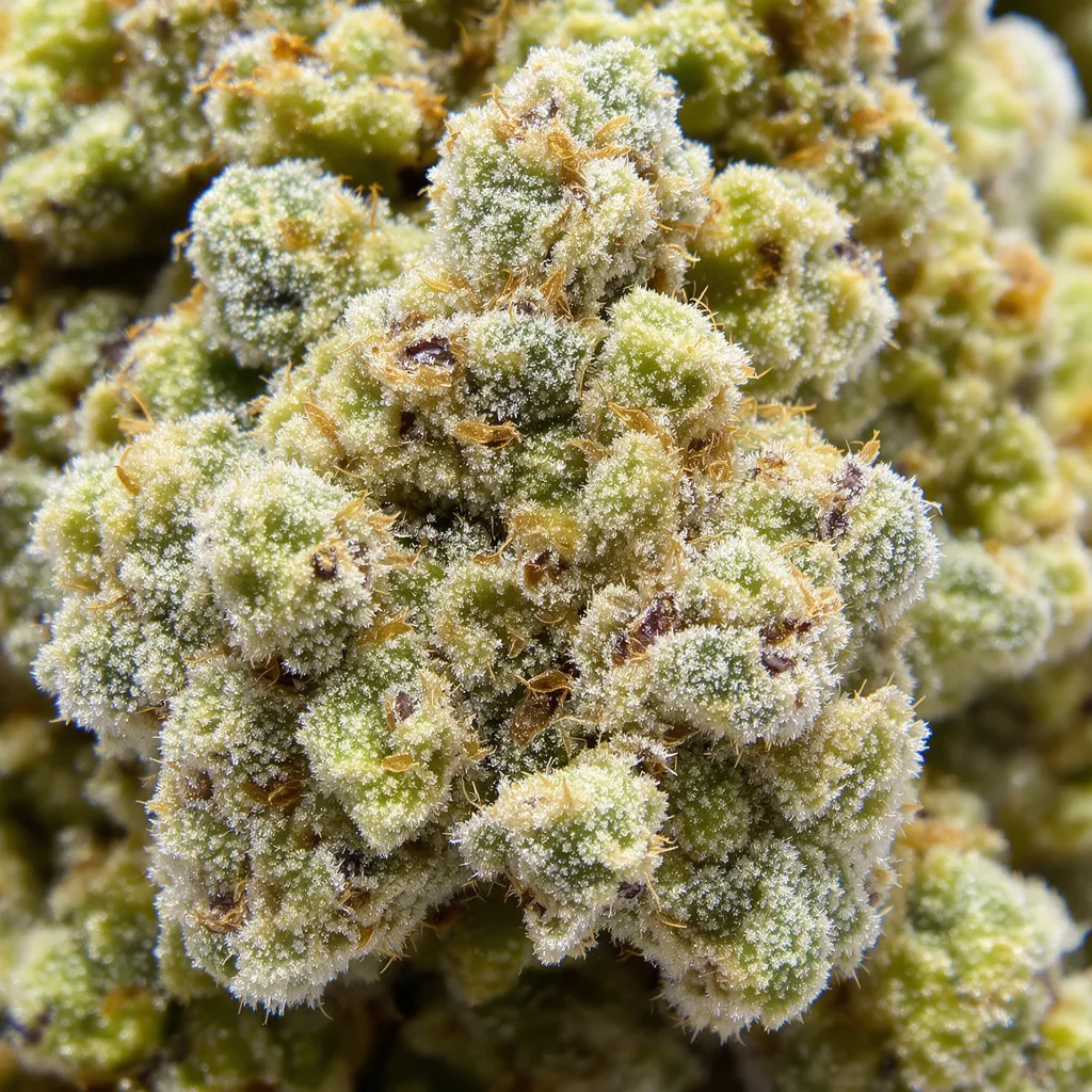 Primer plano de cogollo de cannabis Cannatonic CBD mostrando flor clara con baja resina