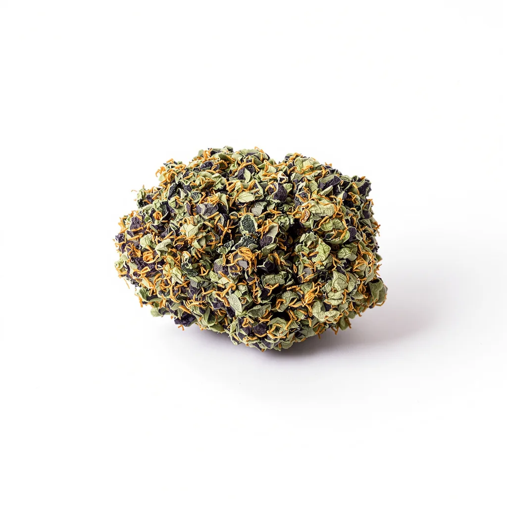 Cascadia Kush 74% indica / 26% sativa — flor con tricomas visibles