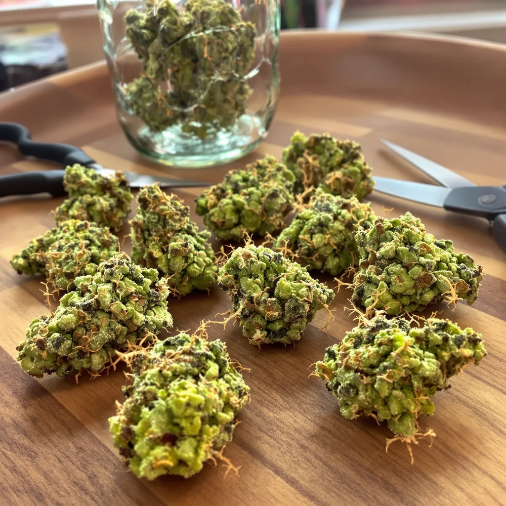 Cat Piss 25% indica / 75% sativa — flor con tricomas visibles