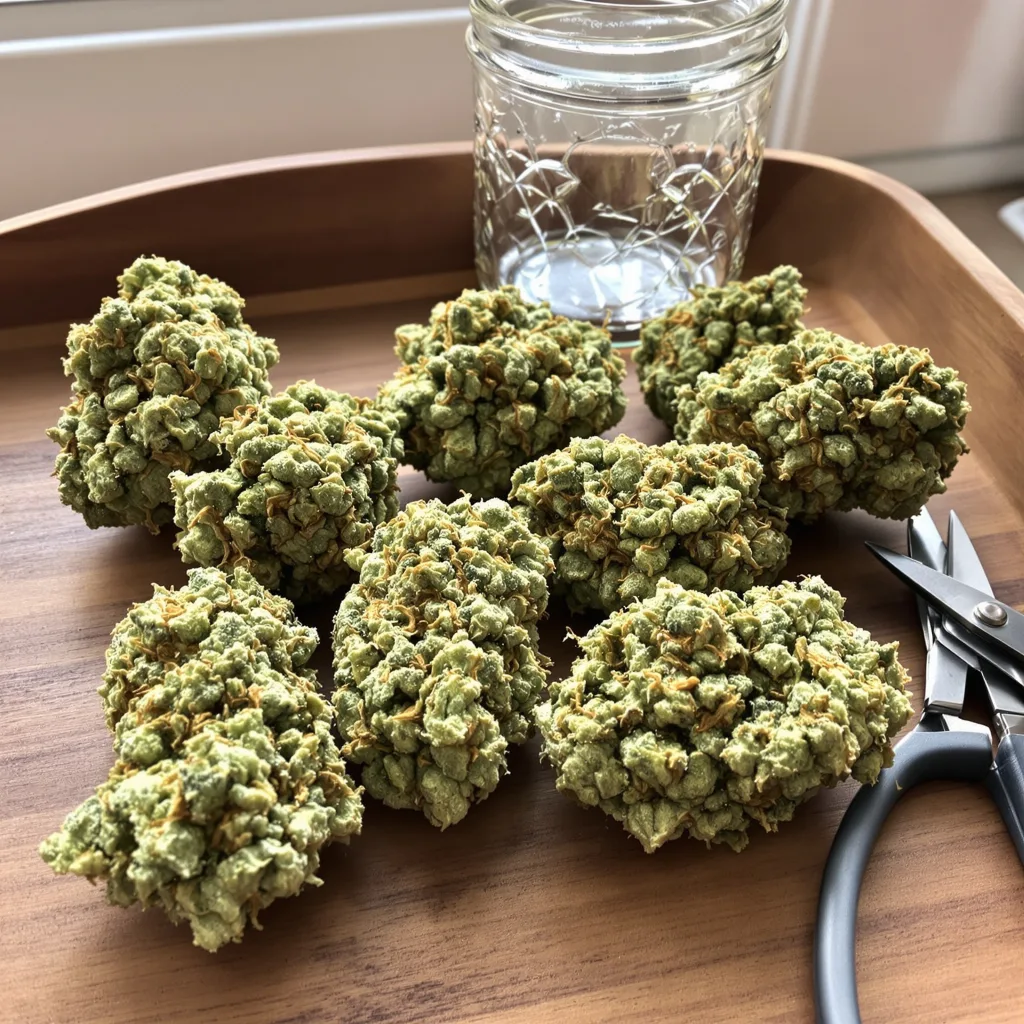 CBD Blue Shark 49% indica / 51% sativa — flor con tricomas visibles
