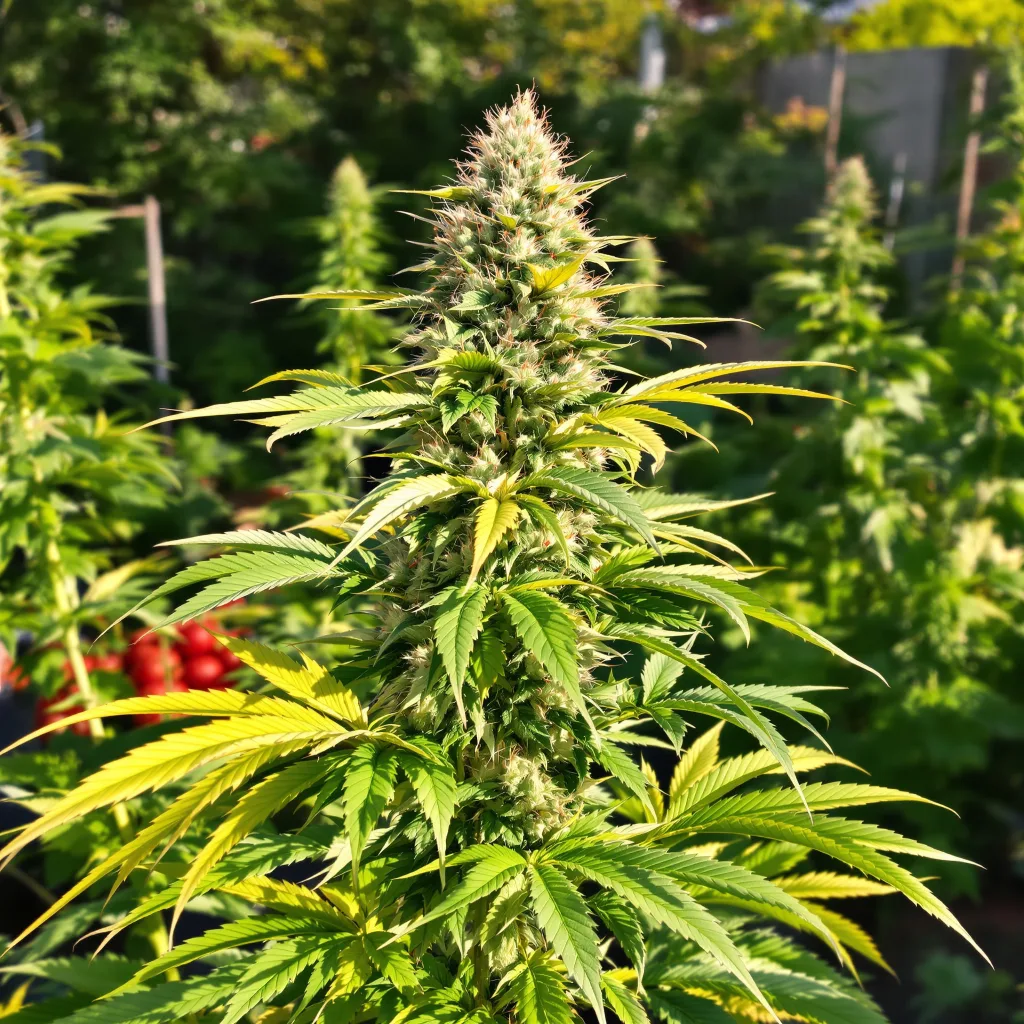 CBD Blueberry 46% indica / 54% sativa — flor con tricomas visibles