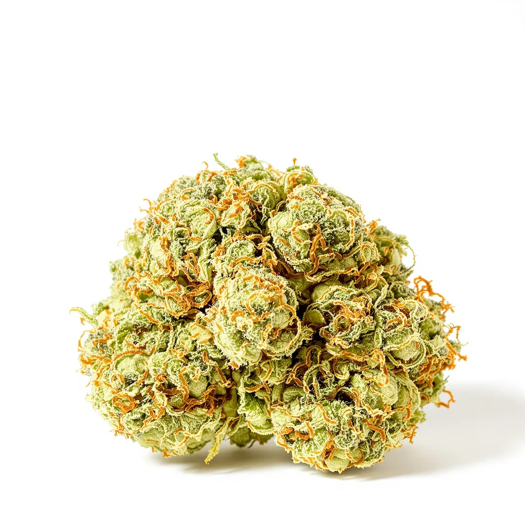 CBD Blueberry 46% indica / 54% sativa — flor con tricomas visibles