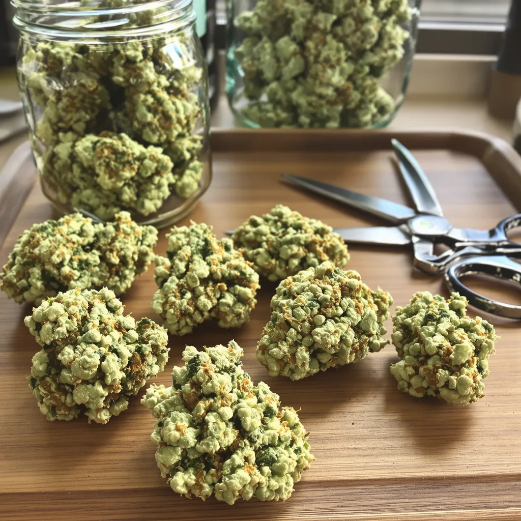CBD Caramel 43% indica / 57% sativa — flor con tricomas visibles