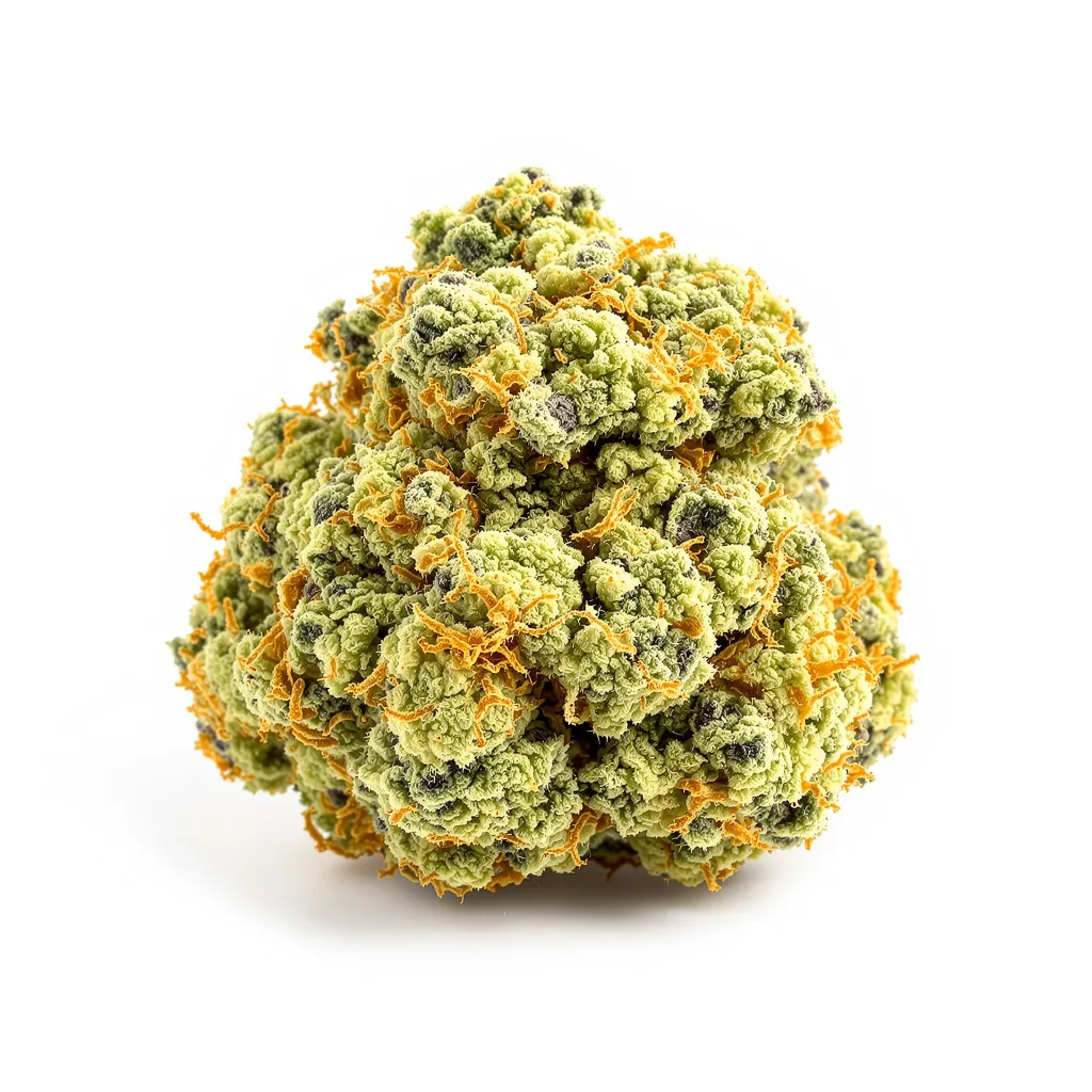 CBD Caramel 43% indica / 57% sativa — flor con tricomas visibles
