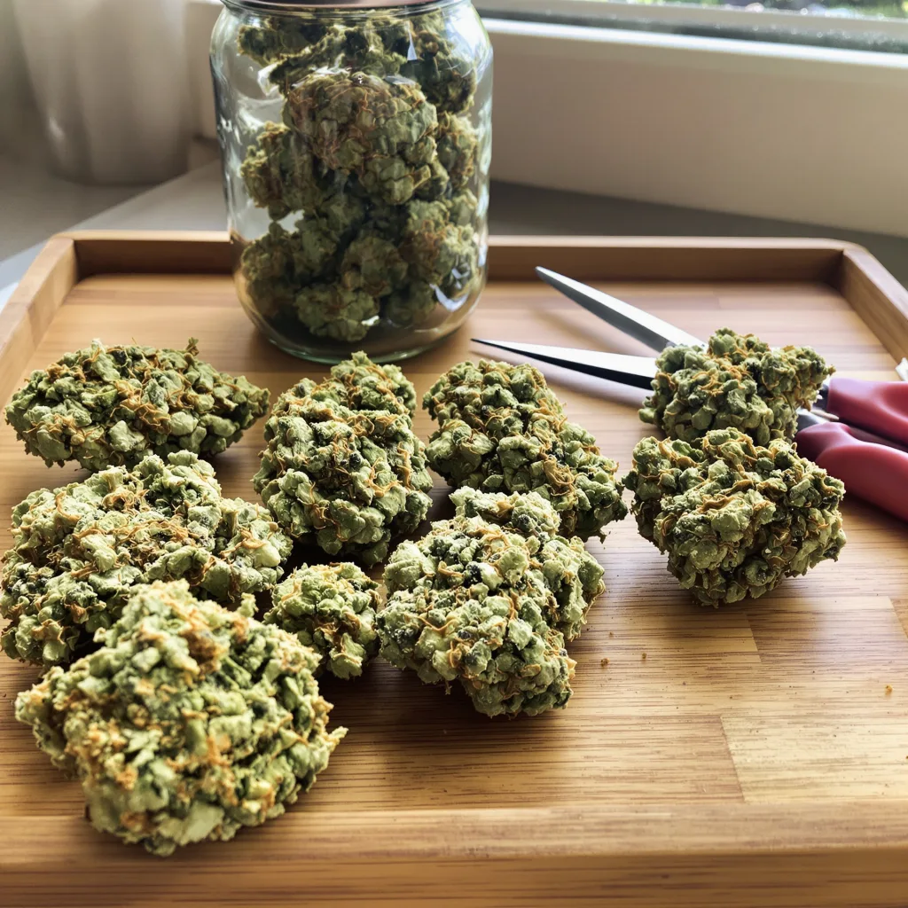 CBD Cream &amp; Cheese 40% indica / 60% sativa — flor con tricomas visibles