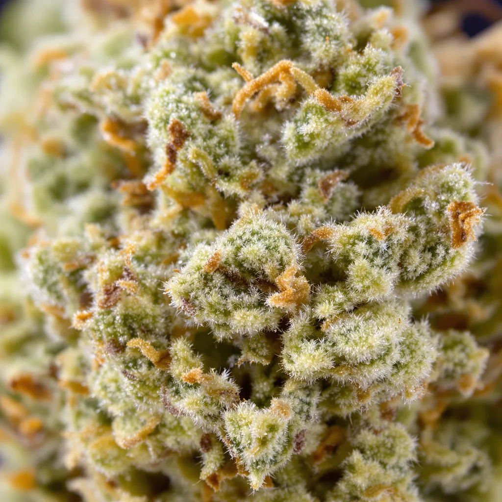 Primer plano de cogollo de cannabis CBD Critical Cure mostrando flor clara con baja resina