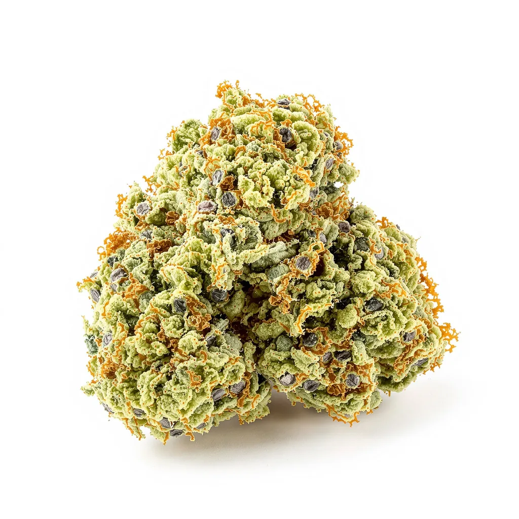 CBD Critical Cure 48% indica / 52% sativa — flor con tricomas visibles