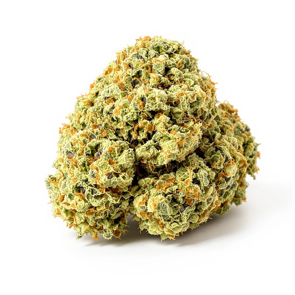 CBD Critical Mango 47% indica / 53% sativa — flor con tricomas visibles