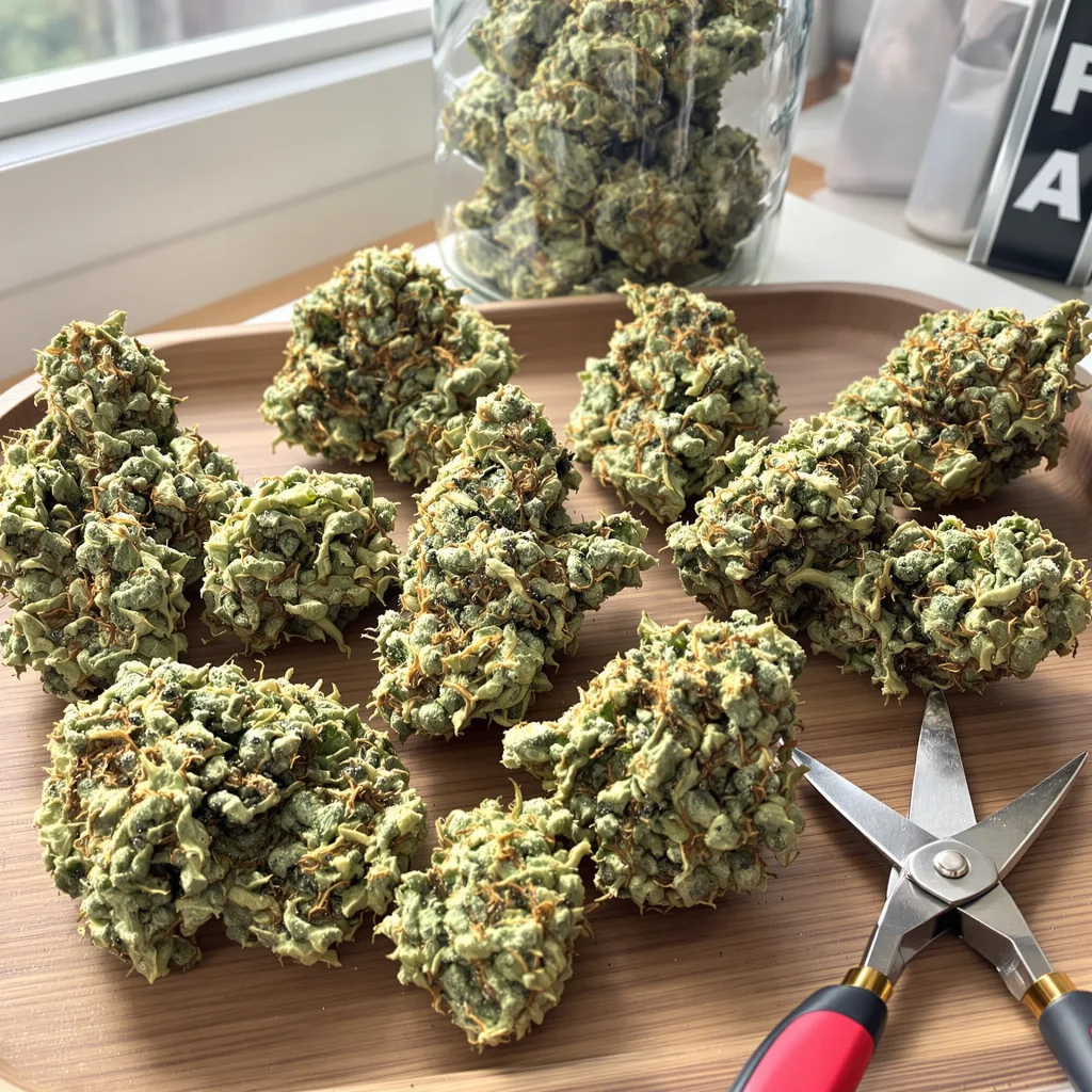 CBD Fast Eddy 42% indica / 58% sativa — flor con tricomas visibles
