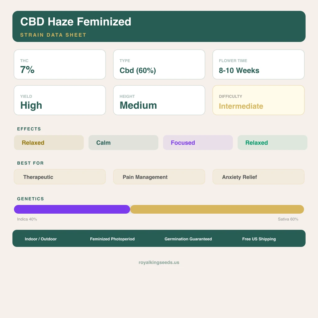 CBD Haze 40% indica / 60% sativa — flor con tricomas visibles