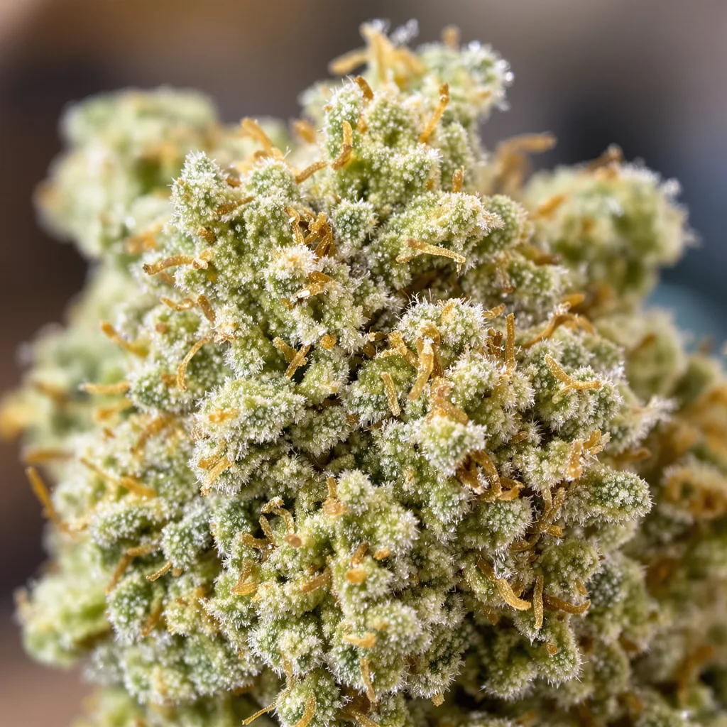 Primer plano de cogollo de cannabis CBD Lemon Potion mostrando flor clara con baja resina