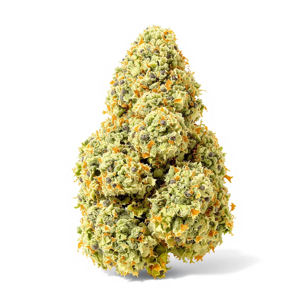 CBD Lemon Potion 44% indica / 56% sativa — flor con tricomas visibles
