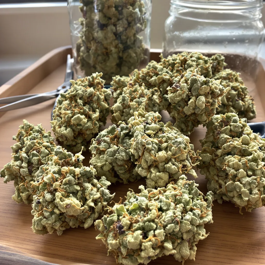 CBD MediHaze 59% indica / 41% sativa — flor con tricomas visibles