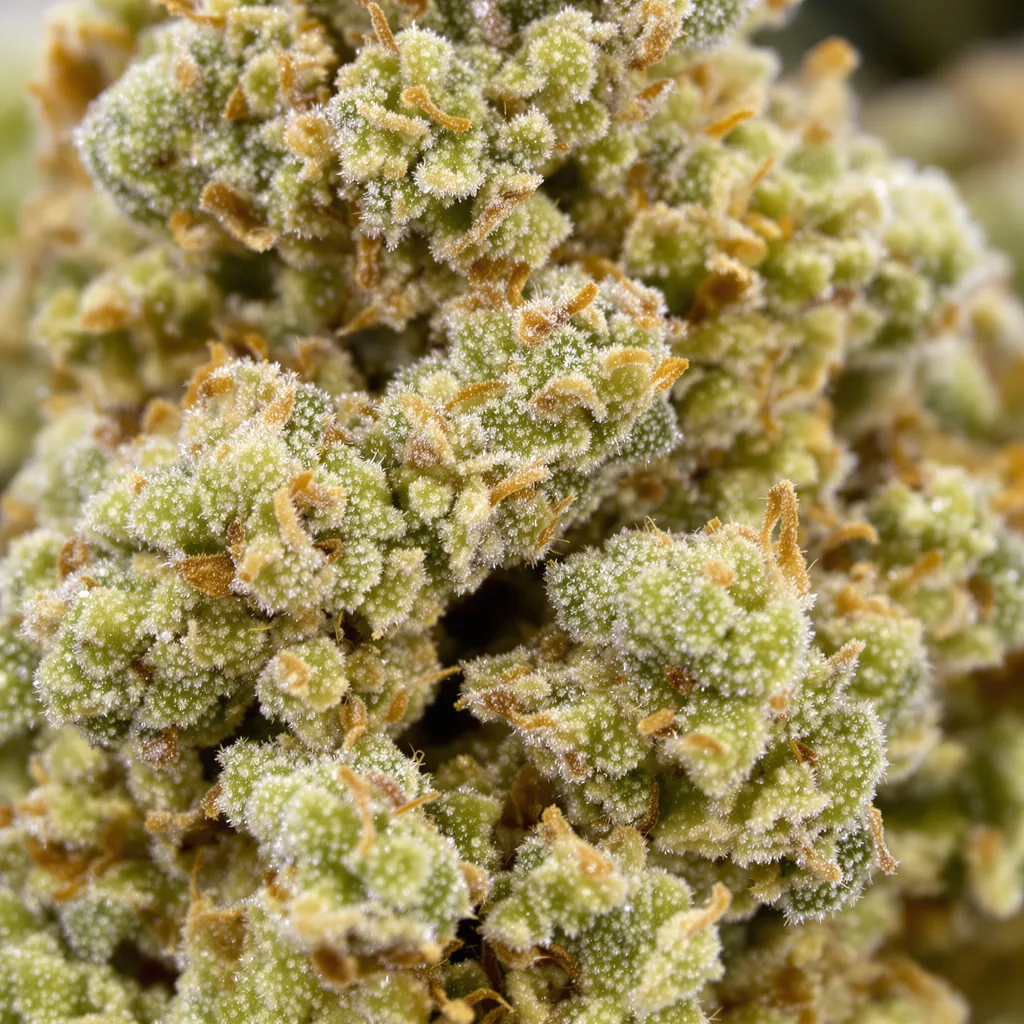 Primer plano de cogollo de cannabis CBD MediHaze mostrando flor clara con baja resina