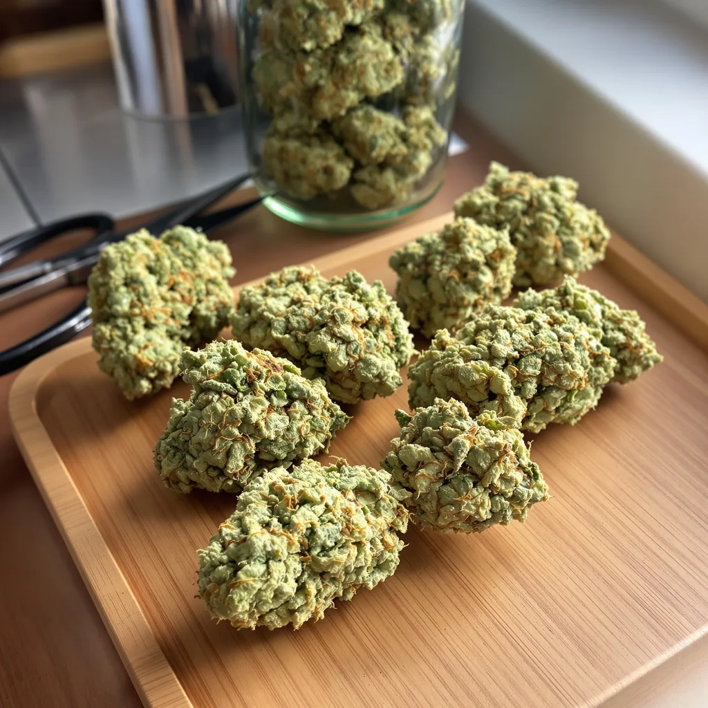 CBD Moby Dick 58% indica / 42% sativa — flor con tricomas visibles