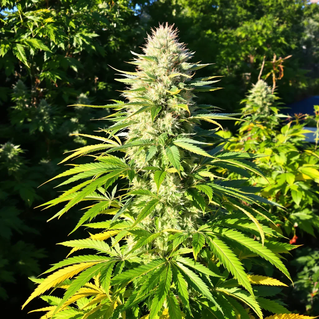 CBD OG Kush 43% indica / 57% sativa — flor con tricomas visibles