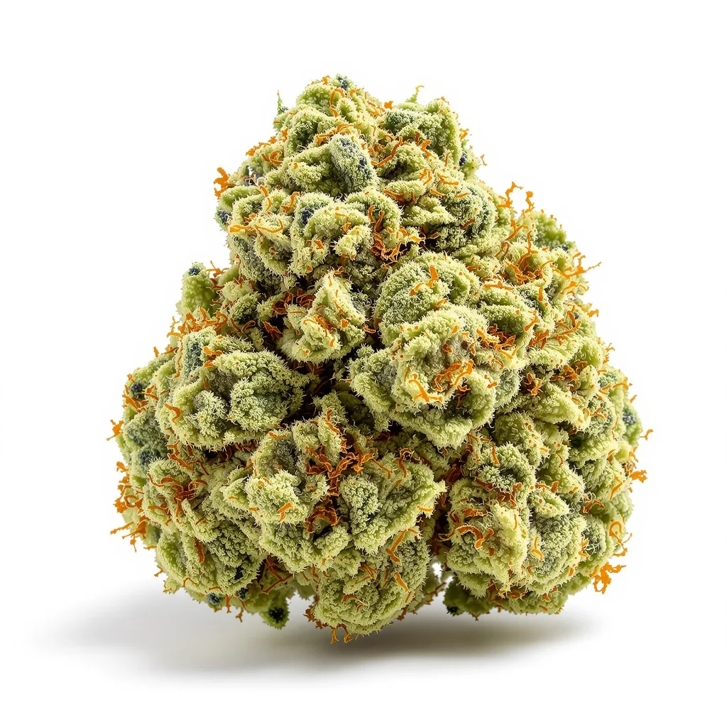 CBD OG Kush 43% indica / 57% sativa — flor con tricomas visibles