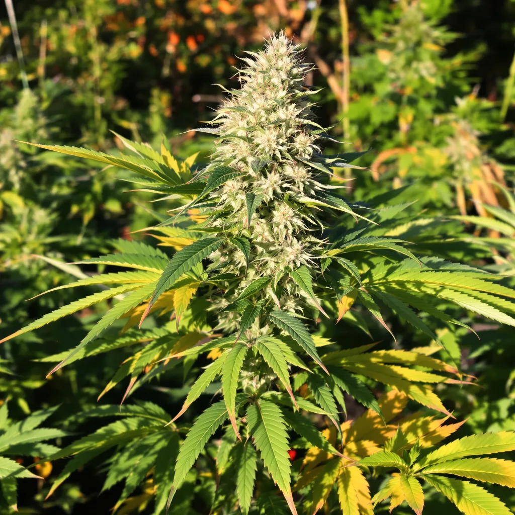 CBD Shark 41% indica / 59% sativa — flor con tricomas visibles
