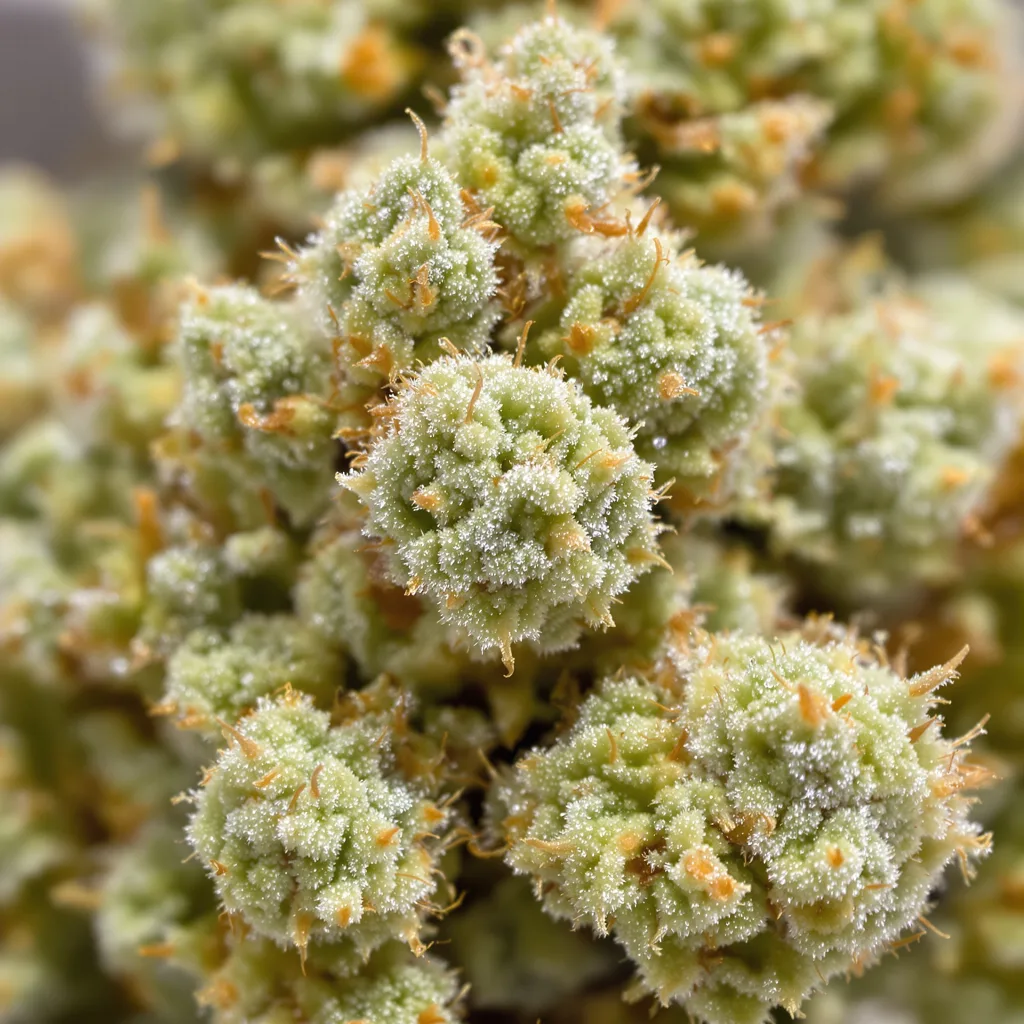 Primer plano de cogollo de cannabis CBD Solomatic mostrando flor clara con baja resina