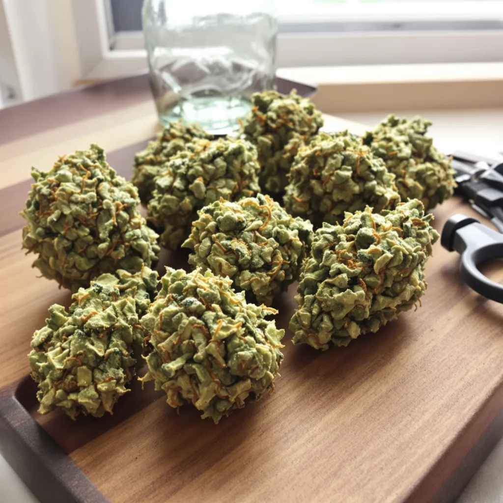 CBD Solomatic 59% indica / 41% sativa — flor con tricomas visibles