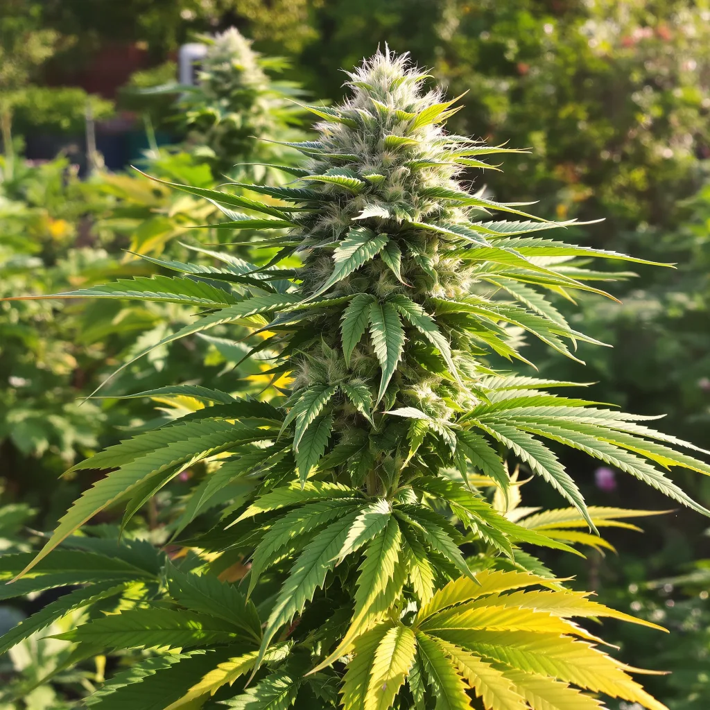 CBD Sour Lemon 44% indica / 56% sativa — flor con tricomas visibles